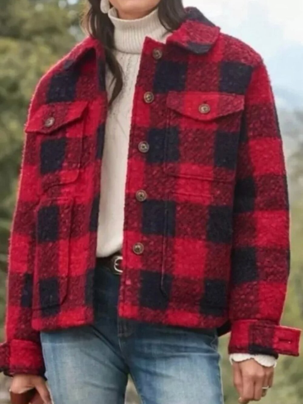 Sundance Red Plaid Double-Breasted Coat Cabin Core Grandpacore Buffalo Check L